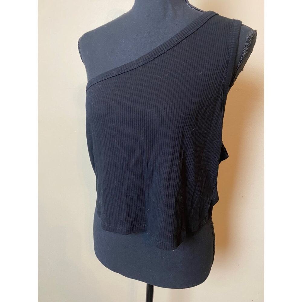 ASOS DESIGN one shoulder crop top ribbed in black size 16 plus size XL